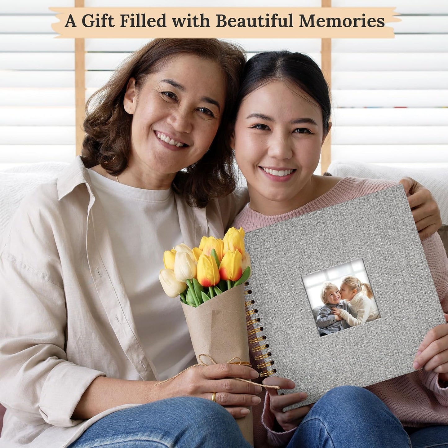 8 x 8 Inch Scrapbook Photo Album Linen Cover 20 Sheets/ 40 Pages, Hardcover Kraft White Pages Memory Book, for Travel Wedding Guest Book Christmas Baby Shower Fits 4x6 & Instant Photos, Beige
