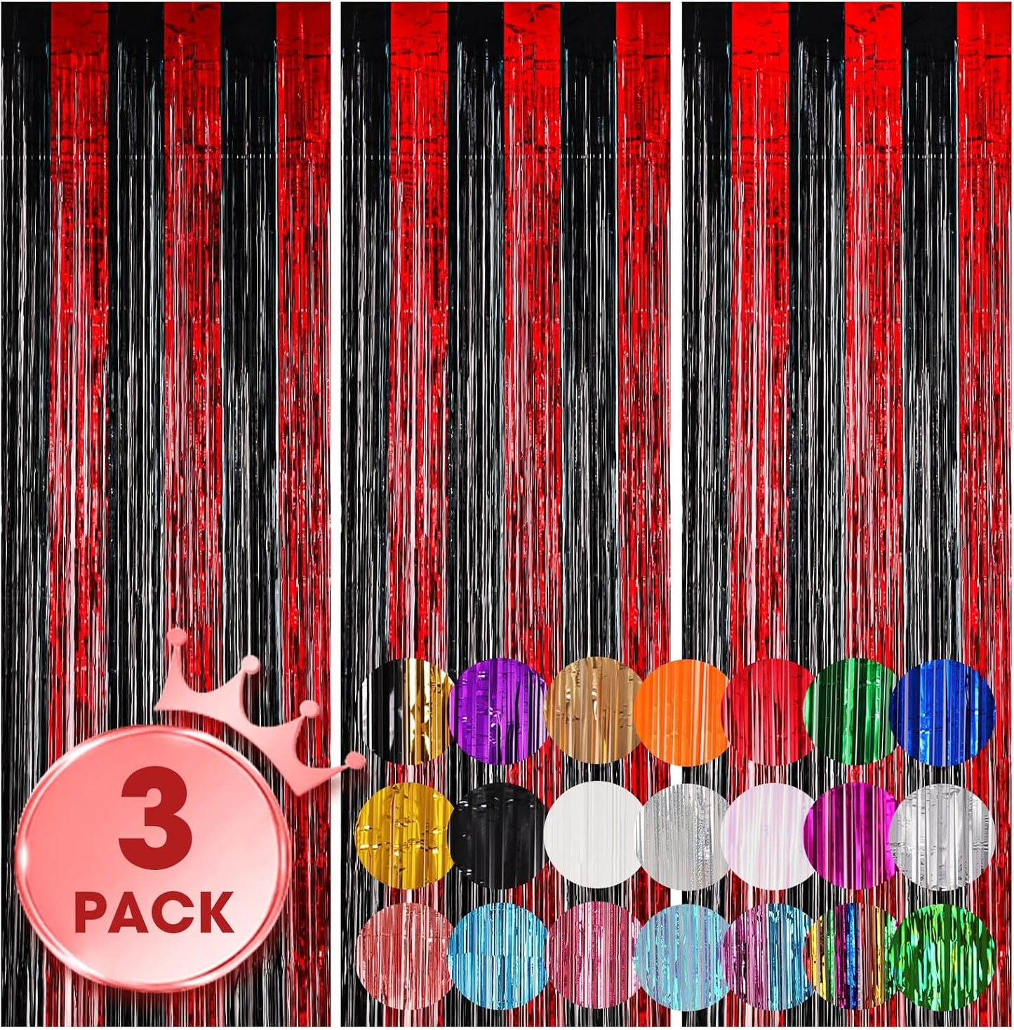 Voircoloria 3 Pack 3.3x8.2 Feet Gold Foil Fringe Backdrop Curtains, Tinsel Streamers, Fringe Backdrop for 2025 New Years Eve, Graduation, Birthday, Baby Shower, Gender Reveal, Disco Party - Colors B