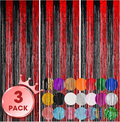 Voircoloria 3 Pack 3.3x8.2 Feet Gold Foil Fringe Backdrop Curtains, Tinsel Streamers, Fringe Backdrop for 2025 New Years Eve, Graduation, Birthday, Baby Shower, Gender Reveal, Disco Party - Colors B