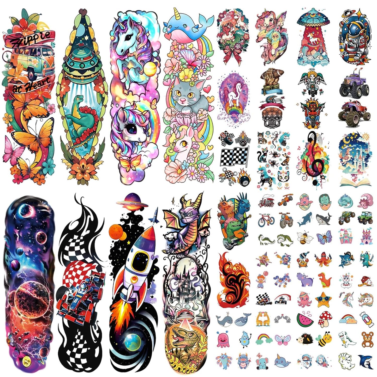 252+ PCS Glow Unicorn Princess Temporary Tattoo for Kids, 36 Sheets Rainbow Castle Candy Star Prince Fake Tattoos Sticker for Girls Boys, Luminous Birthday Magic Fairy Theme Party Favors Decoration