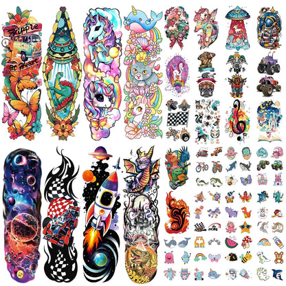 252+ PCS Glow Unicorn Princess Temporary Tattoo for Kids, 36 Sheets Rainbow Castle Candy Star Prince Fake Tattoos Sticker for Girls Boys, Luminous Birthday Magic Fairy Theme Party Favors Decoration