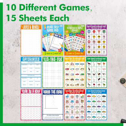 Road Trip Game Pad, 5 Games in 1 (Farm Animals, Car Colors, Buildings, Traffic Signs, Vehicles Scavenger Hunt Bingo), Pen Pencil Paper Game, Plane Trip/ Car Travel/Getaway Activity Pad for Kid, Adult