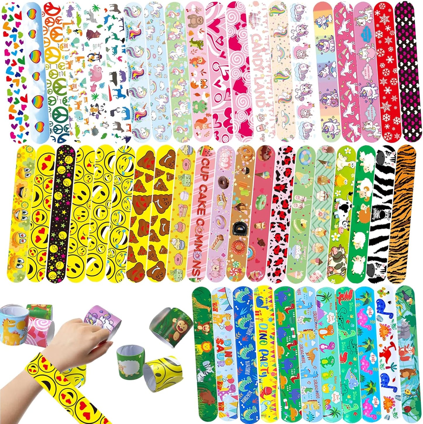 60 Pcs Slap Bracelets for Kids, Bulk Party Favors Wristbands with Animal, Friendship & Heart Designs, Classroom Prizes, Goodie Bag Fillers, Birthday Party Supplies, Carnival Rewards, Stocking Stuffers