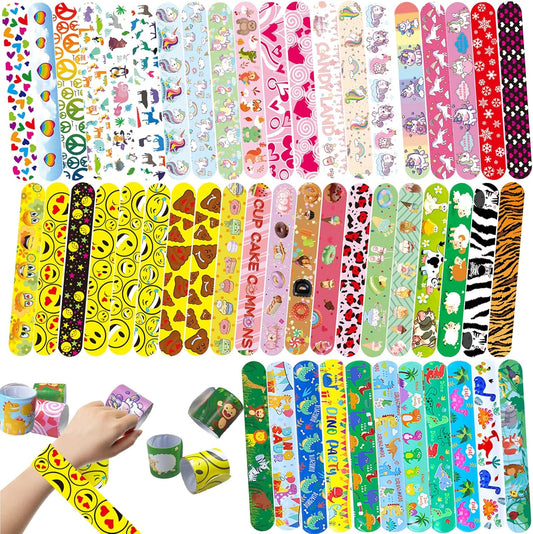 60 Pcs Slap Bracelets for Kids, Bulk Party Favors Wristbands with Animal, Friendship & Heart Designs, Classroom Prizes, Goodie Bag Fillers, Birthday Party Supplies, Carnival Rewards, Stocking Stuffers