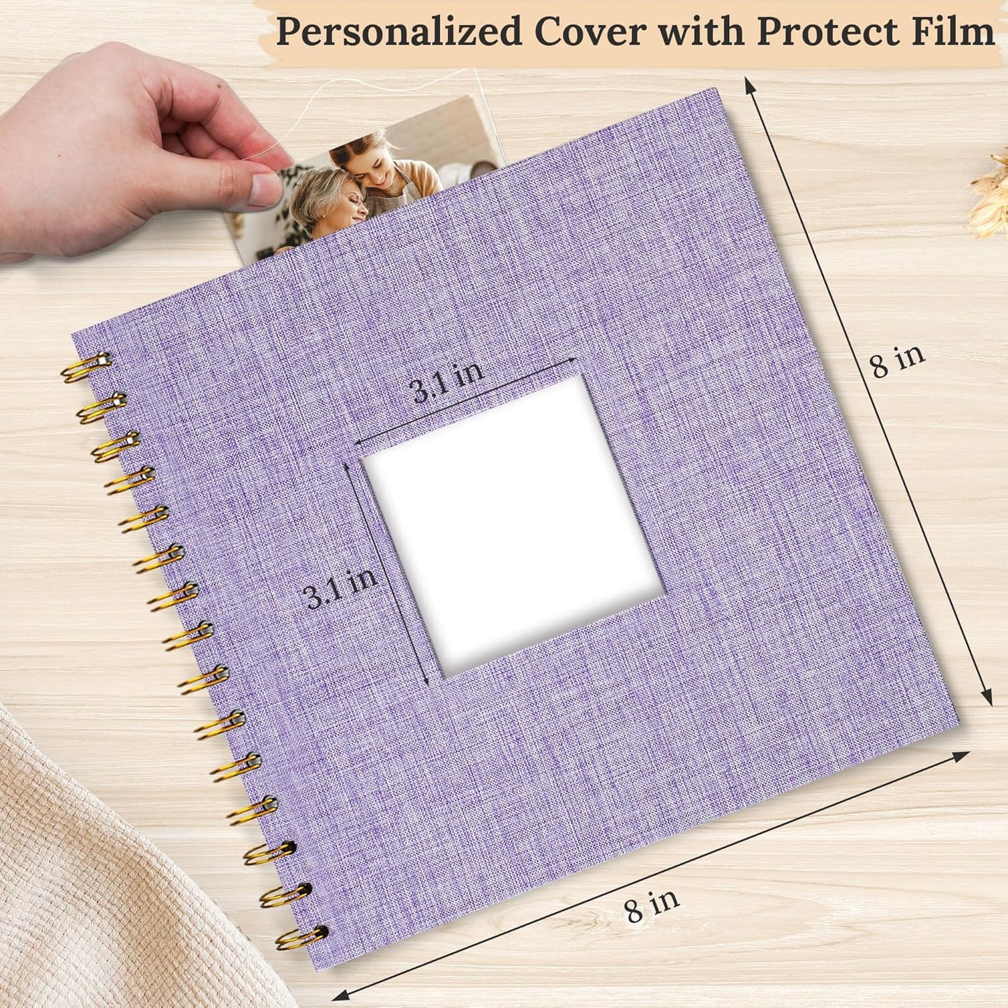 8 x 8 Inch Scrapbook Photo Album Linen Cover 20 Sheets/ 40 Pages, Hardcover Kraft White Pages Memory Book, for Travel Wedding Guest Book Christmas Baby Shower Fits 4x6 & Instant Photos, Beige