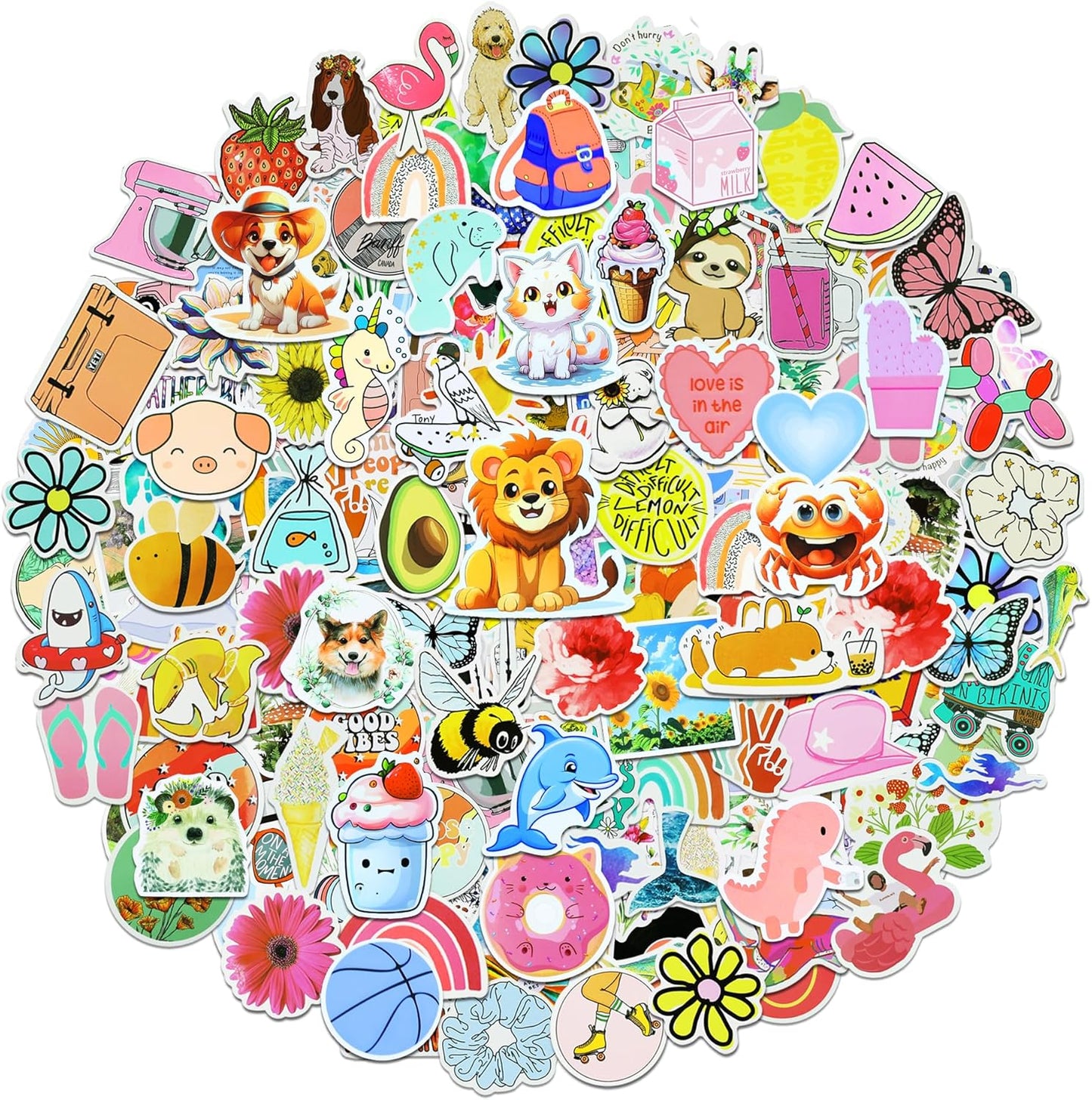 200Pcs Water Bottle Stickers for Kids, Cute Stickers for Water Bottles, Vinyl Waterproof Aesthetic Laptop Sticker Pack Classroom Prizes Skateboard for Kids Teens Girls Students (Cute-200pcs)