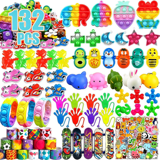 132 Pcs Party Favors for Kids, Treasure Box Toys for Classroom, Prize Box Toys for Kids, Goodie Bags Stuffers, Pinata Filler, Treasure Chest Pop Fidget Birthday Gifts