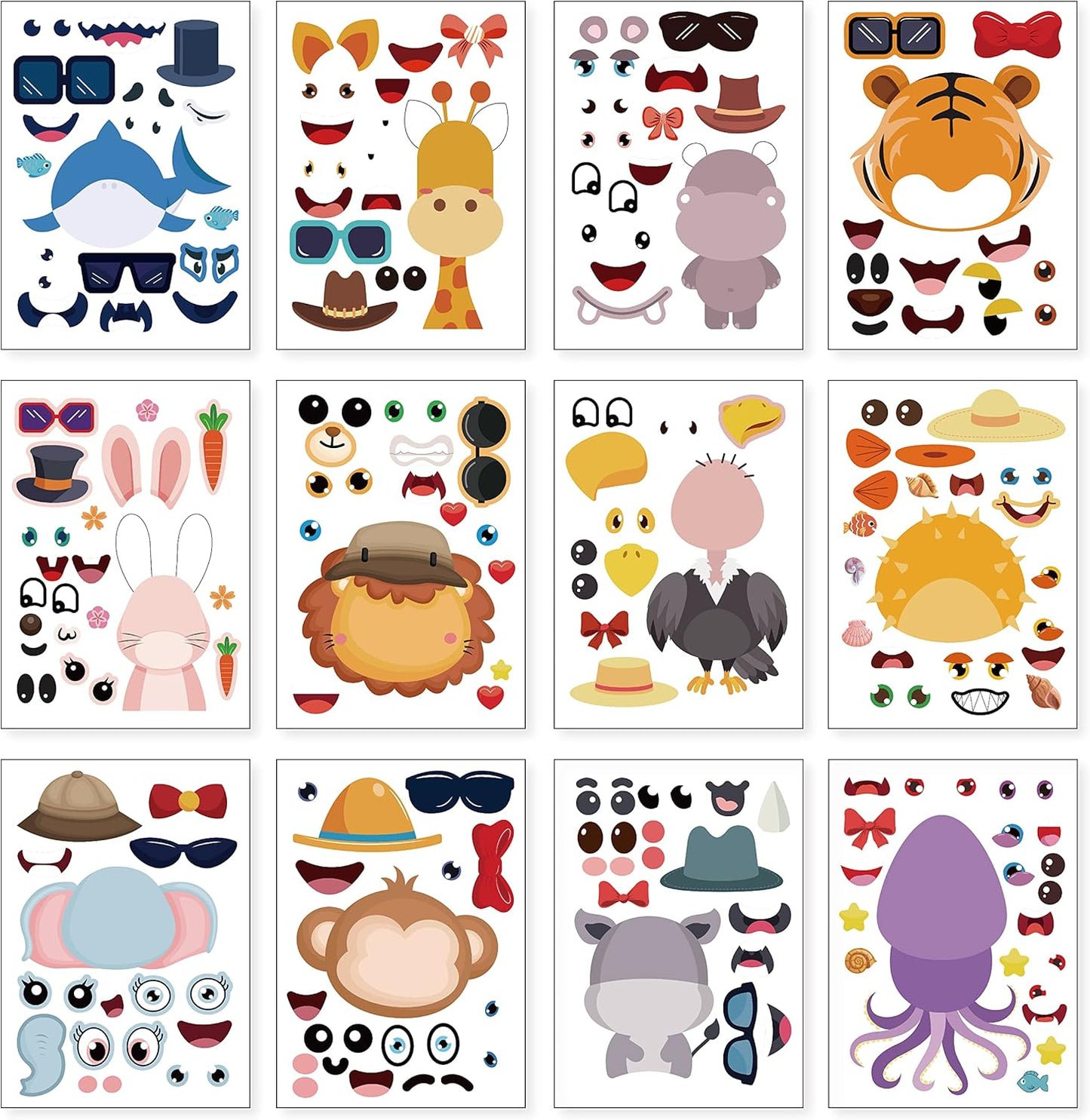 24 Sheets 8.27''×5.9'' Make Your Own Stickers for Kids Toddlers, Make a Face Stickers Mix and Match with Unicorns Dinosaur Horse and Sea Animals for Kids Party Favors Activities