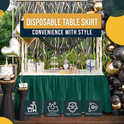 Exquisite Ruffle Table Skirt Black 6 Pack 14 Ft Long Table Skirts for Rectangle Tables 6ft Plus or Round Tables Skirts with Adhesive Strip for Gender Reveal Decor & Happy Birthday Parties