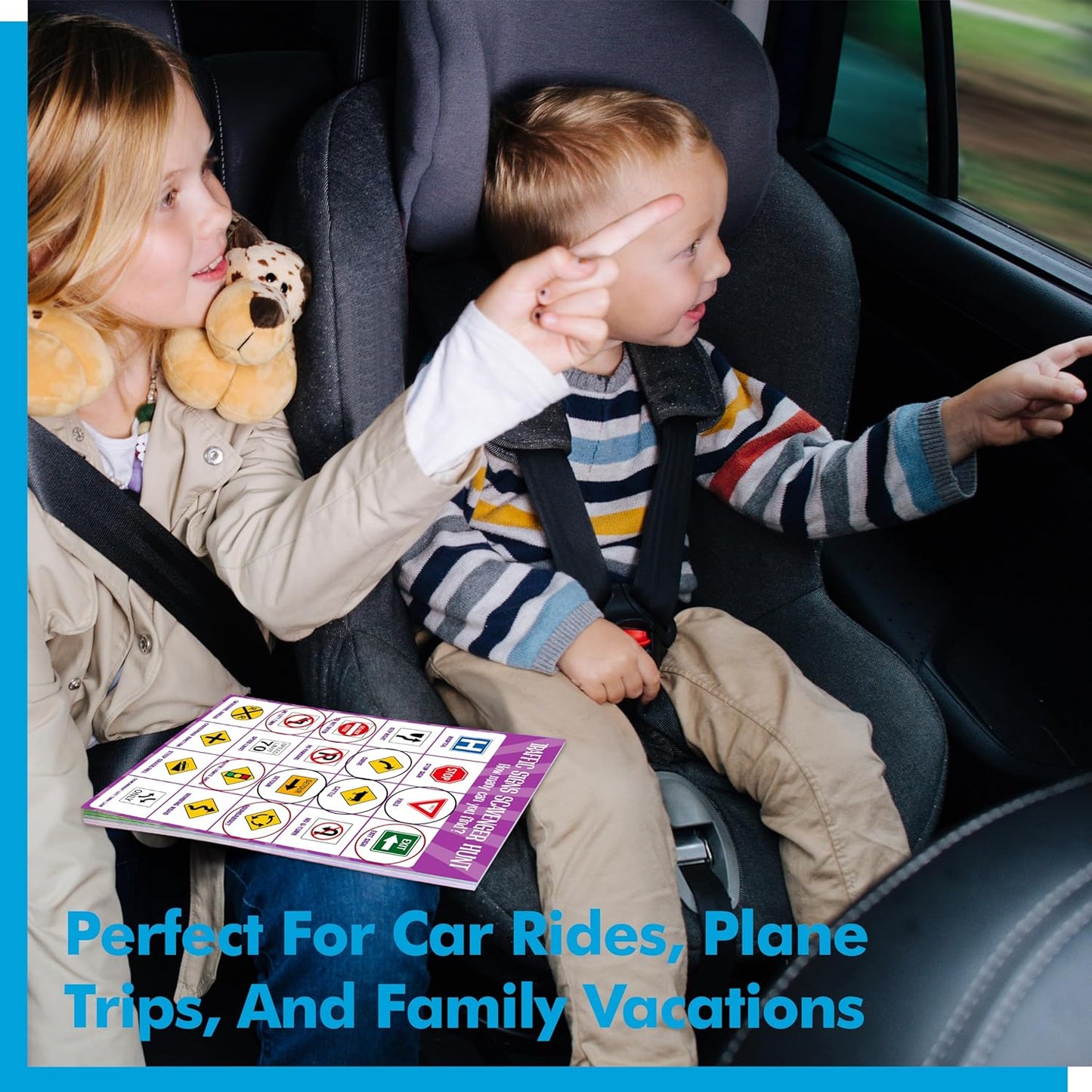 Road Trip Game Pad, 5 Games in 1 (Farm Animals, Car Colors, Buildings, Traffic Signs, Vehicles Scavenger Hunt Bingo), Pen Pencil Paper Game, Plane Trip/ Car Travel/Getaway Activity Pad for Kid, Adult