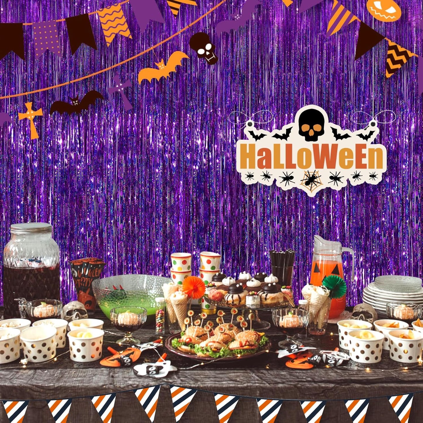 Black Fringe Curtain Party Streamers 2Pack 3.3x8.3 Ft Foil Fringe Backdrop Curtains for Birthday Wedding Bridal Baby Shower Halloween Decor Tinsel Streamers Black Party Decorations Door Streamers