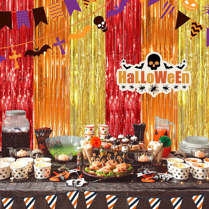 Black Fringe Curtain Party Streamers 2Pack 3.3x8.3 Ft Foil Fringe Backdrop Curtains for Birthday Wedding Bridal Baby Shower Halloween Decor Tinsel Streamers Black Party Decorations Door Streamers