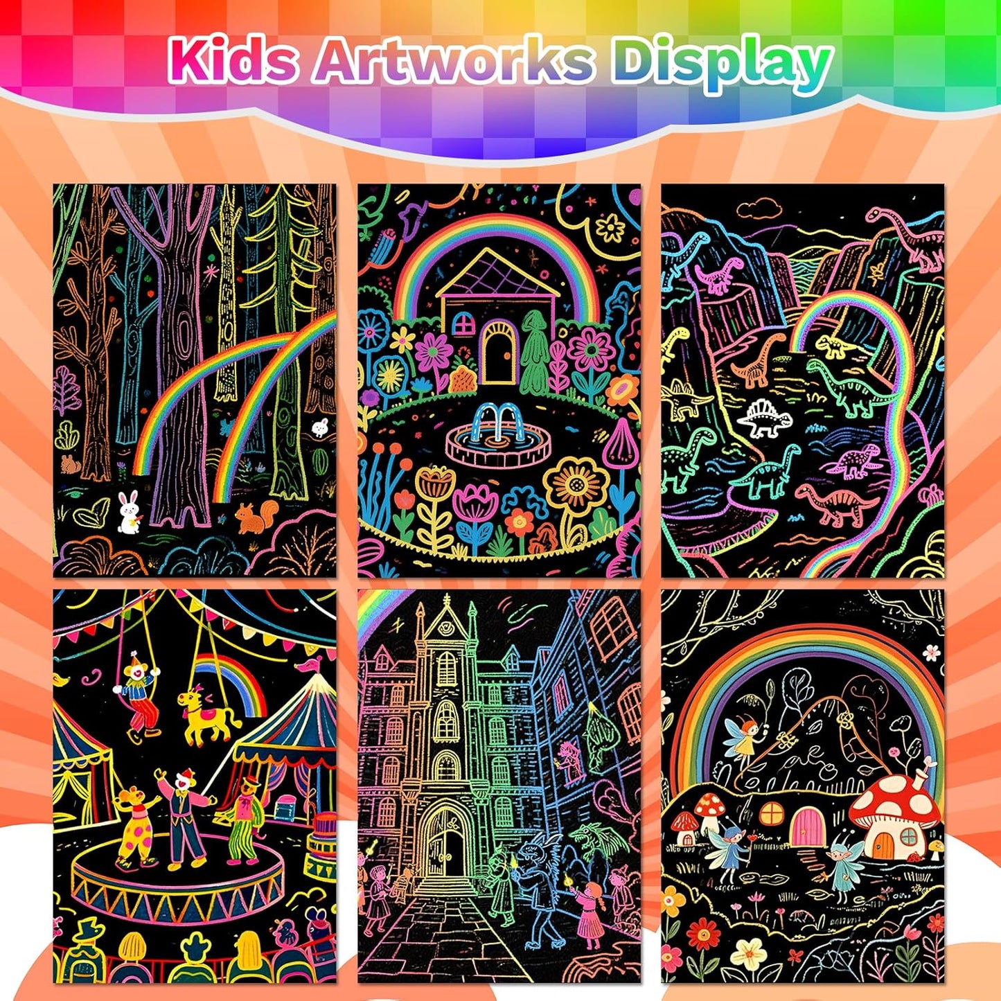 CMTOOP 70 PCS Mess Free Rainbow Scratch Paper Art for Kids - Fun Animal Shapes Travel Activity Craft Kit - Magic Scratch Boards for Goodie Bag Stuffers Birthday Party Favors Classroom Prizes