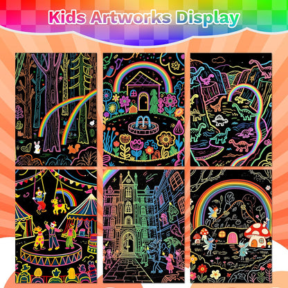 CMTOOP 70 PCS Mess Free Rainbow Scratch Paper Art for Kids - Fun Animal Shapes Travel Activity Craft Kit - Magic Scratch Boards for Goodie Bag Stuffers Birthday Party Favors Classroom Prizes