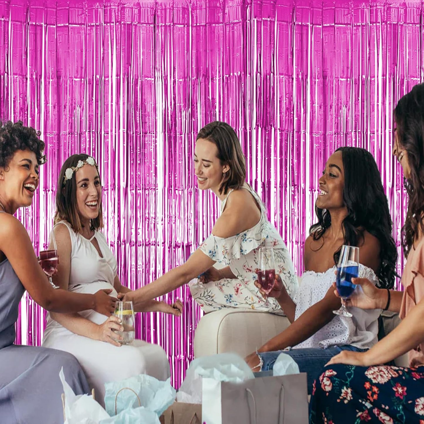 Hampton Distribution 6 Pack Silver Foil Fringe Curtains, Silver Tinsel Backdrop Party Curtains, Party Supplies for Birthday, Holidays, Parties & More