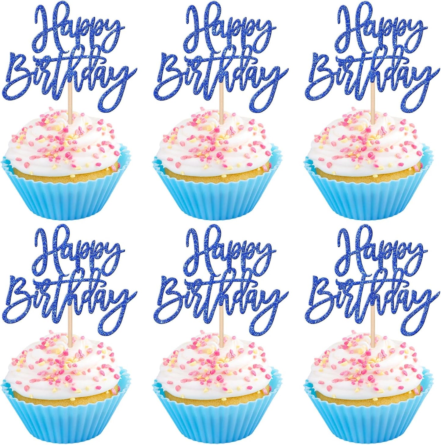 24 PCS Happy Birthday Cupcake Toppers Glitter Picks for Celebrating Anniversary Theme Party Cake Decorations Supplies Gold