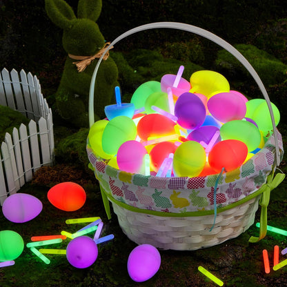 JOYIN 36 Pcs Easter Eggs with 72 Pcs Mini Glow Sticks for Kids Glow-in-The-Dark Basket Stuffers Fillers Gift, Easter Eggs Hunt Game Party Favors Classroom Decorations Supplies