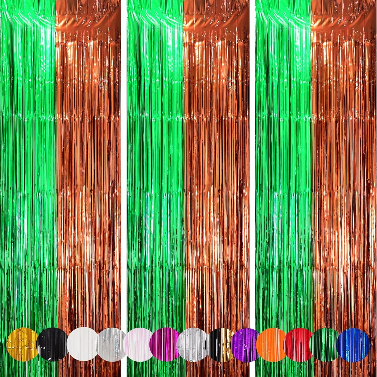 Voircoloria 3 Pack 3.3x8.2 Feet Gold Foil Fringe Backdrop Curtains, Tinsel Streamers, Fringe Backdrop for 2025 New Years Eve, Graduation, Birthday, Baby Shower, Gender Reveal, Disco Party - Colors B
