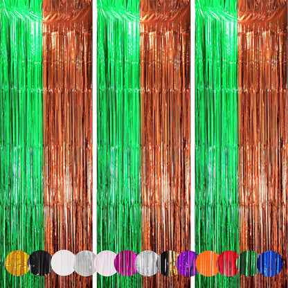 Voircoloria 3 Pack 3.3x8.2 Feet Gold Foil Fringe Backdrop Curtains, Tinsel Streamers, Fringe Backdrop for 2025 New Years Eve, Graduation, Birthday, Baby Shower, Gender Reveal, Disco Party - Colors B