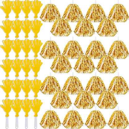 48 Pcs Cheerleading Pom Poms and Hand Clappers Noisemakers Set for Team Spirit Items Sporting Events Football Baseball Cheering Essentials Party Favors Dance（Yellow and Black）