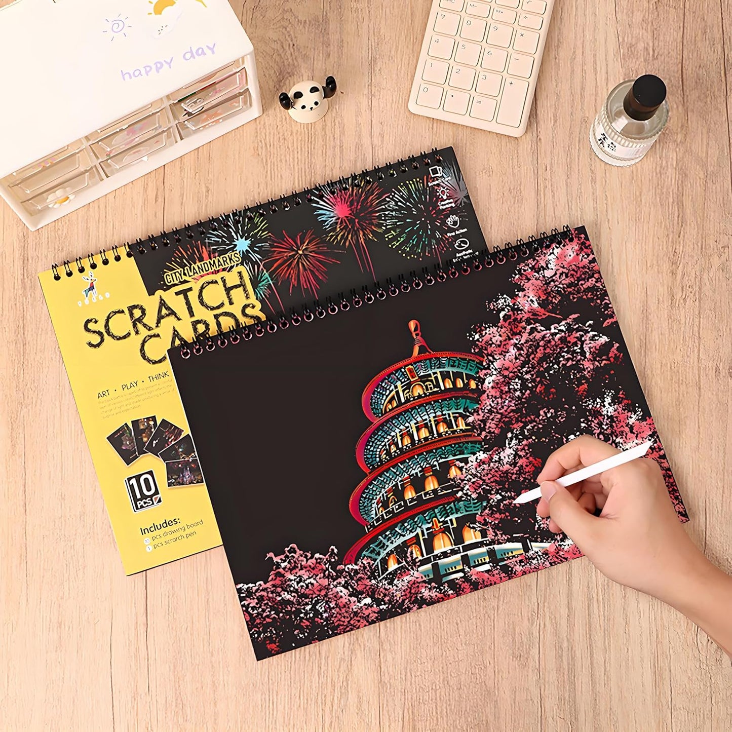 10 PCS Cityscape Scratch Art Book for Teen & Adults: DIY Colorful City Series Painting Paper | ASMR Stress-Relief Engraving Kit Scratchboard | DIY Sketch Card Creative Craft (Travel Landmarks B)
