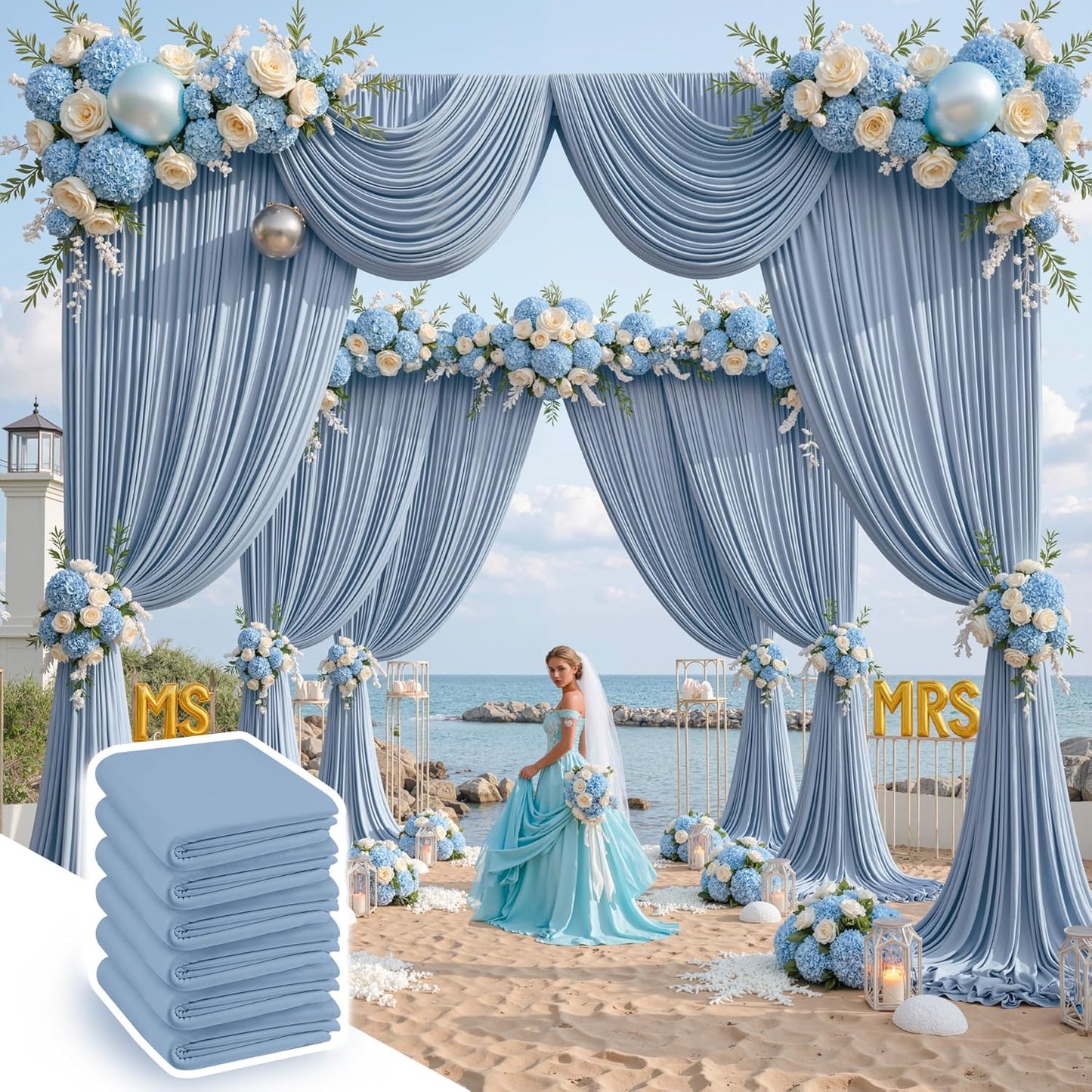 10 ft x 10 ft Wrinkle Free White Backdrop Curtains for Wedding Parties, Polyester Photography Backdrop Drapes for Birthday Parties Stage Backdrop Stand, 2 Panels 5x10FT Background Curtains