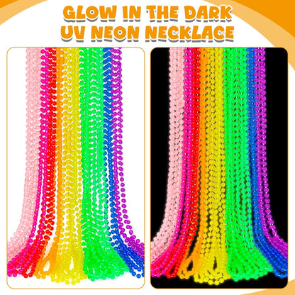 EOBOH 12PCS Mardi Gras Beads Neon, Glow in the Dark Metallic 8 Kinds of Color Bead Necklaces, 33" Beaded Necklace Costume Party Favor Supplies for Festival Parade Throw Accessories Wedding Birthday