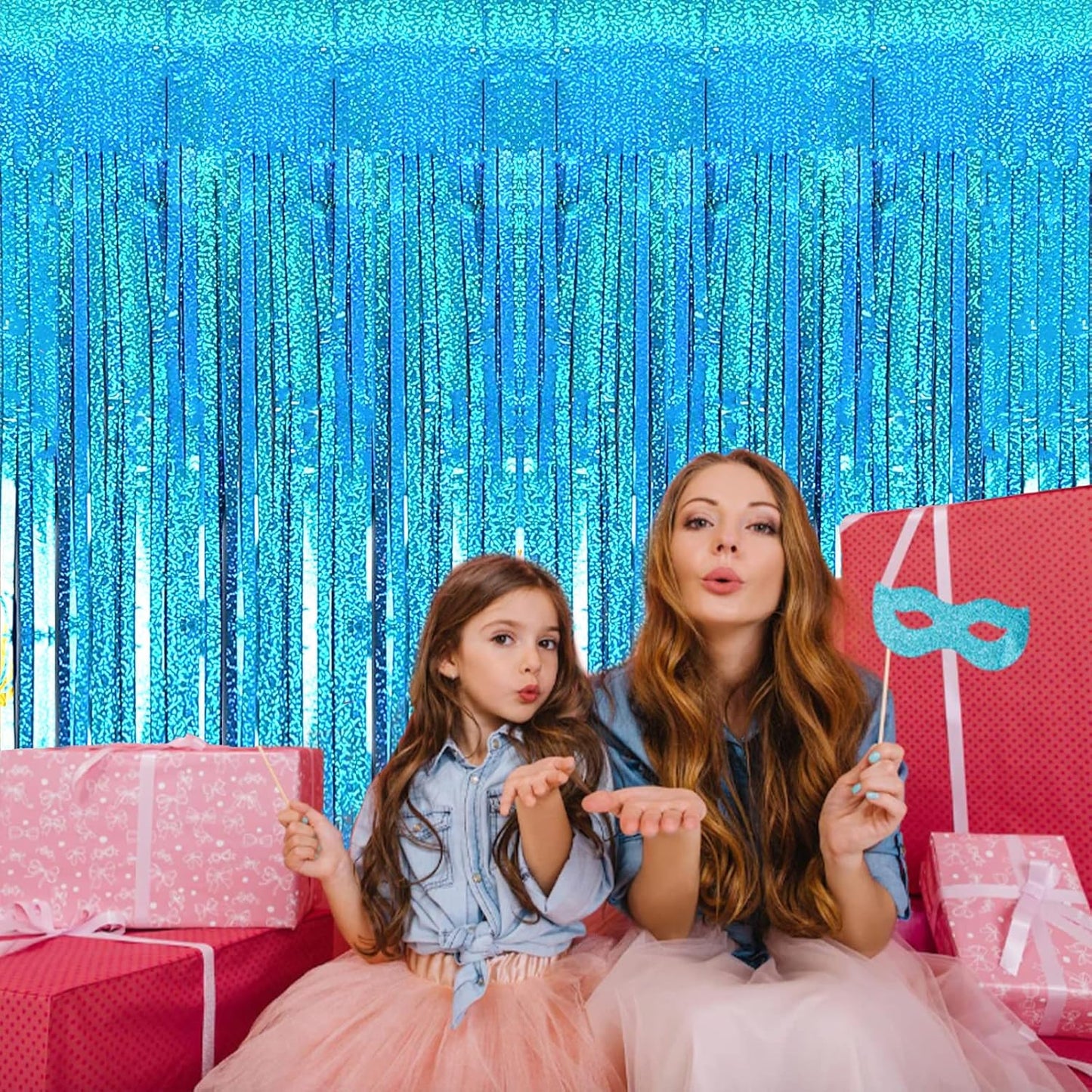2 Pack 3.2ft x 8.2ft Silver Metallic Tinsel Foil Fringe Curtains, Door Streamer Photo Booth Backdrop for Birthday Graduation Engagement Bridal Shower Bachelorette Baby Shower Party Decorations