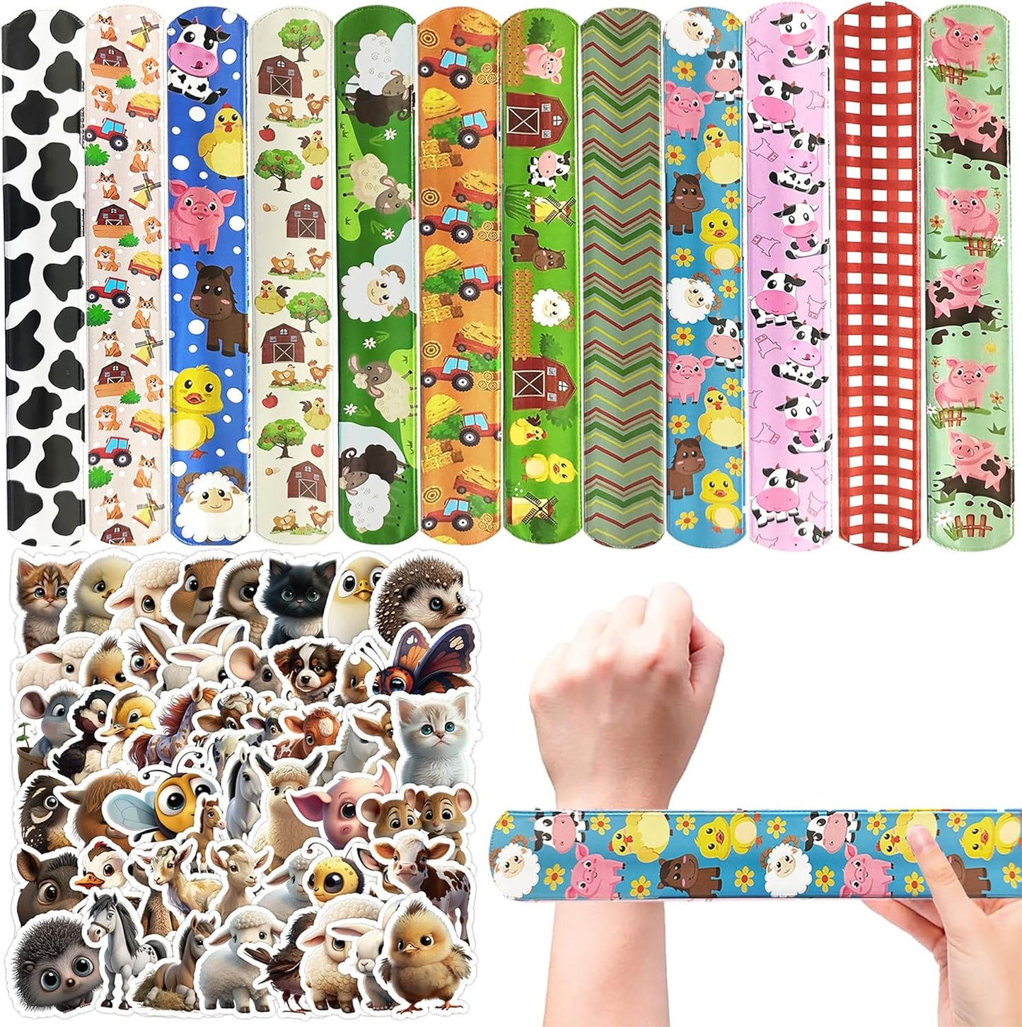 CZWXOXO 74Pcs Dinosaur Theme Party Favors Contain 24 Pcs Slap Bracelets 50Pcs Stickers, Dino Theme Birthday Party Decorations,Classroom Rewards Supplies.