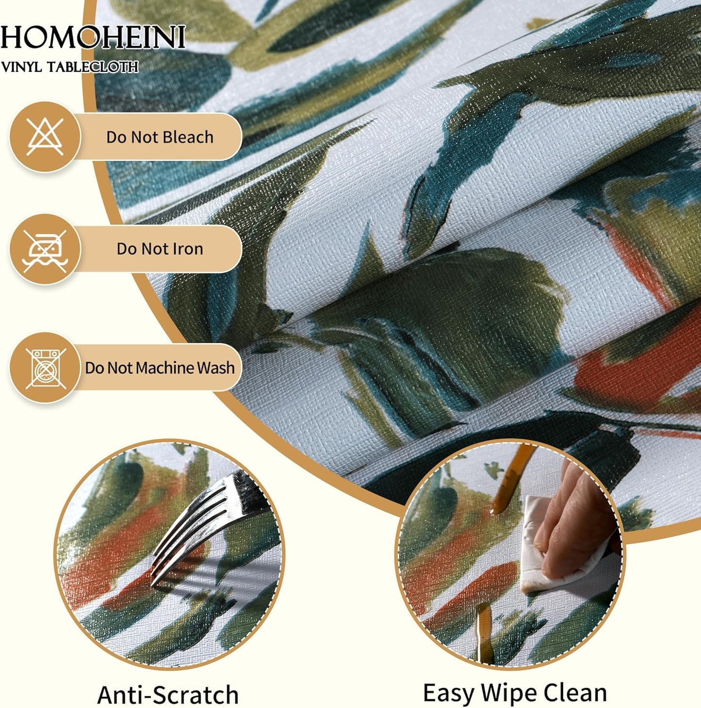 Rectangle Table Cloth,100% Waterproof Tablecloth Oil Proof Spill Proof Vinyl Table Cloth, Wipe Clean Plastic Table Cover for Dining, Camping, Indoor and Outdoor 52" x 70",Leaves