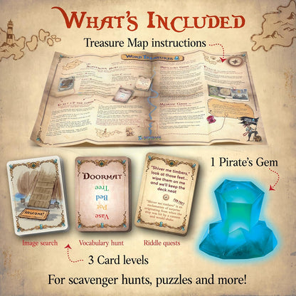 Word Treasures – Pirate Toys and Scavenger Hunt Games for Kids | Ages 4-8+, 1-4 players | Use for Sight Word Games, a Treasure Hunt, Memory Games or Puzzles for Kids Ages 4-8 | A Replayable Adventure!