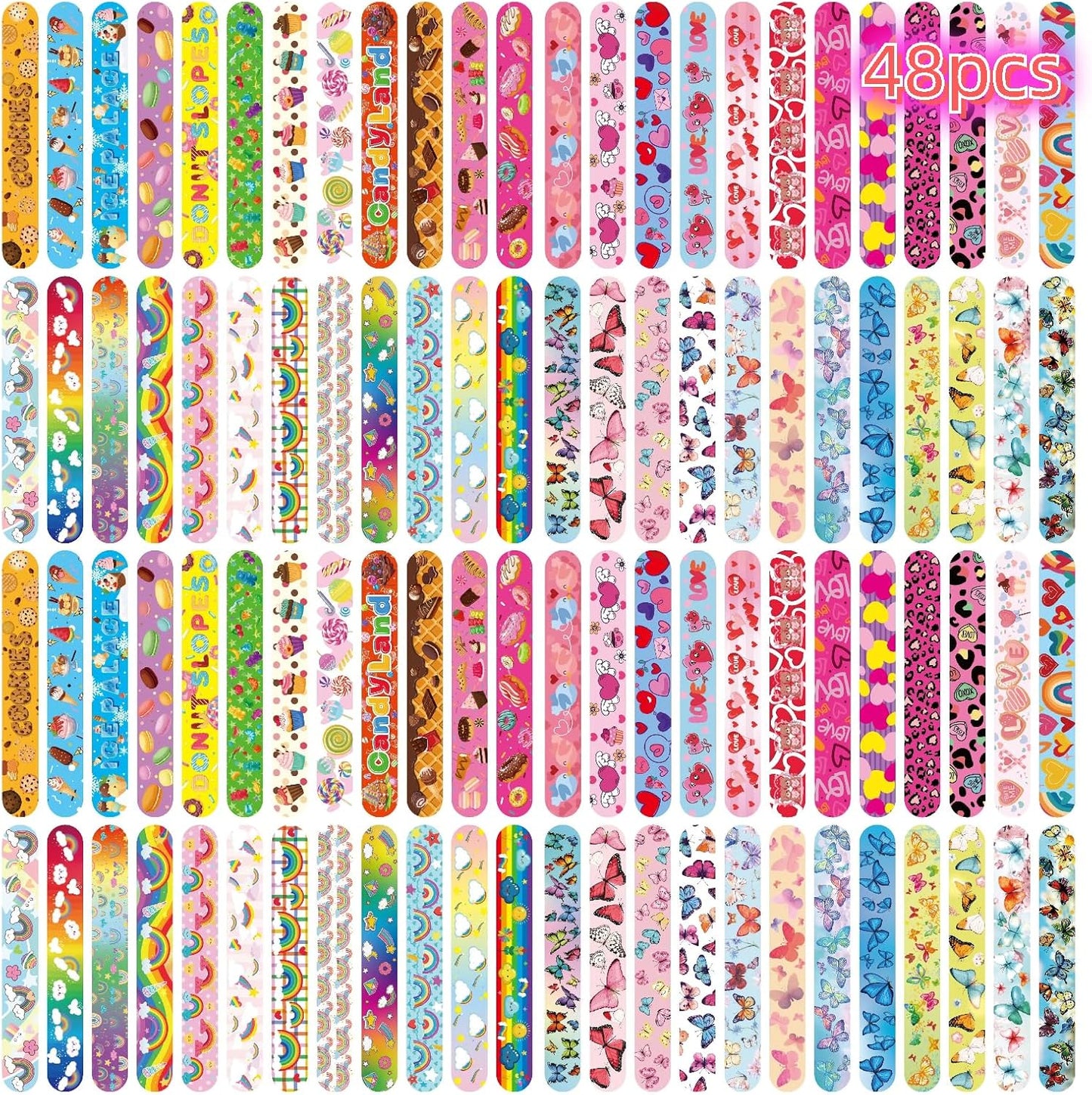 Slap Bracelets Party Favors 48Pcs Slap Bracelets Bulk Party Snap Bracelets Gifts for kids Butterflies,Space multi-themed School Classroom Prizes Exchange (B:Space,Trucks,Fire trucks,Roller skates)