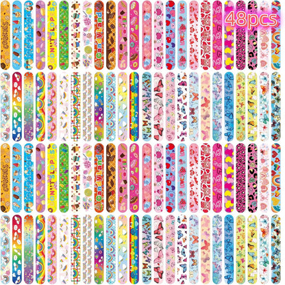 Slap Bracelets Party Favors 48Pcs Slap Bracelets Bulk Party Snap Bracelets Gifts for kids Butterflies,Space multi-themed School Classroom Prizes Exchange (B:Space,Trucks,Fire trucks,Roller skates)