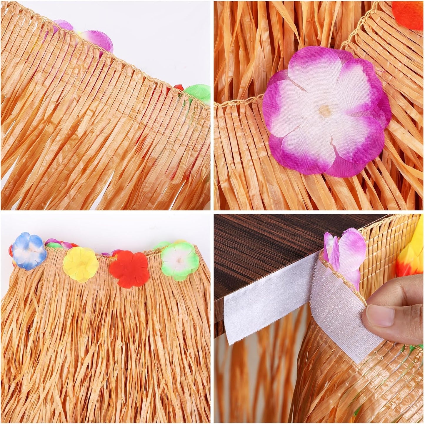 Fovths Luau Grass Table Skirt Natural 9 Feet x 29.5 Inch Hawaiian Table Skirt for Tropical Hawaiian Party Decorations Luau Costume Party, Straw Yellow
