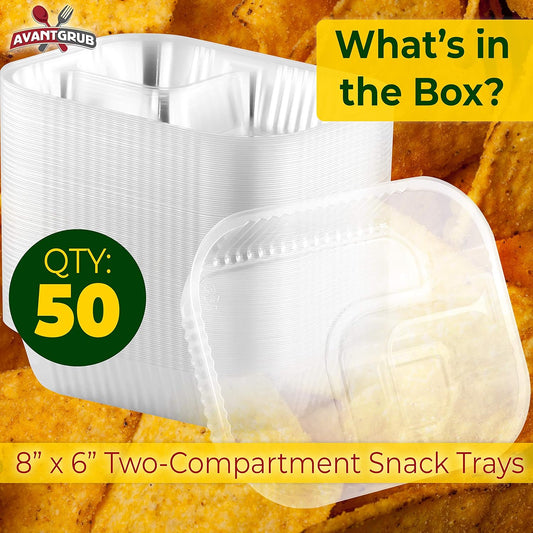 Anti-Spill, Large 6x8 Inch Plastic Nacho Trays 125 Pack. Reusable 2 Compartment Boats Great for Dips, Snacks, Fair Foods. Portable Nacho Chip Holders for School Carnivals, Parties, Concession Stands