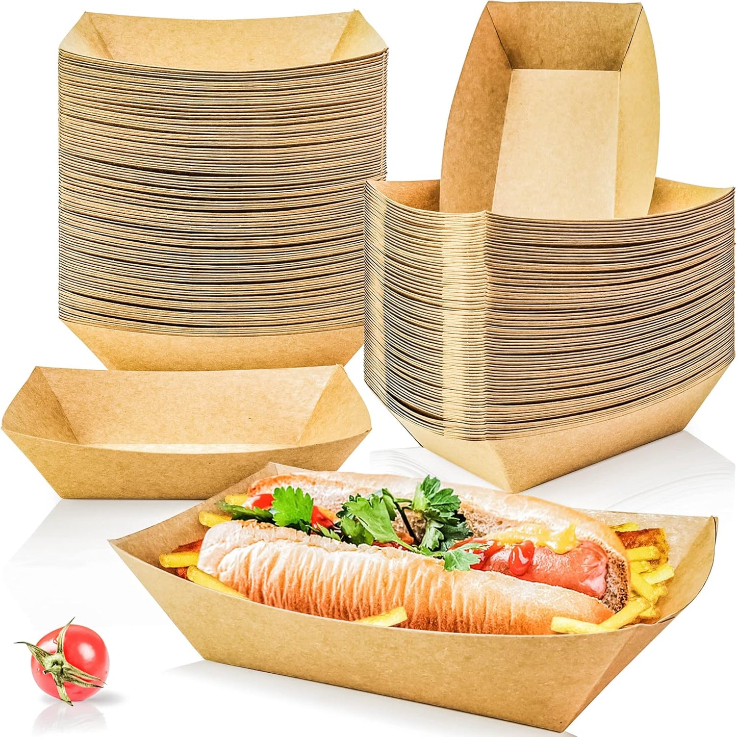 100 Pack 3lb Paper Food Trays,Disposable Greaseproof Kraft Checkered Carnival Food Serving Take Out Basket Tray Boat for Snacks Fries Nachos Popcorn Hot Dogs Carnival Wedding Party Picnic