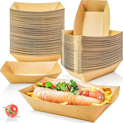 100 Pack 3lb Paper Food Trays,Disposable Greaseproof Kraft Checkered Carnival Food Serving Take Out Basket Tray Boat for Snacks Fries Nachos Popcorn Hot Dogs Carnival Wedding Party Picnic