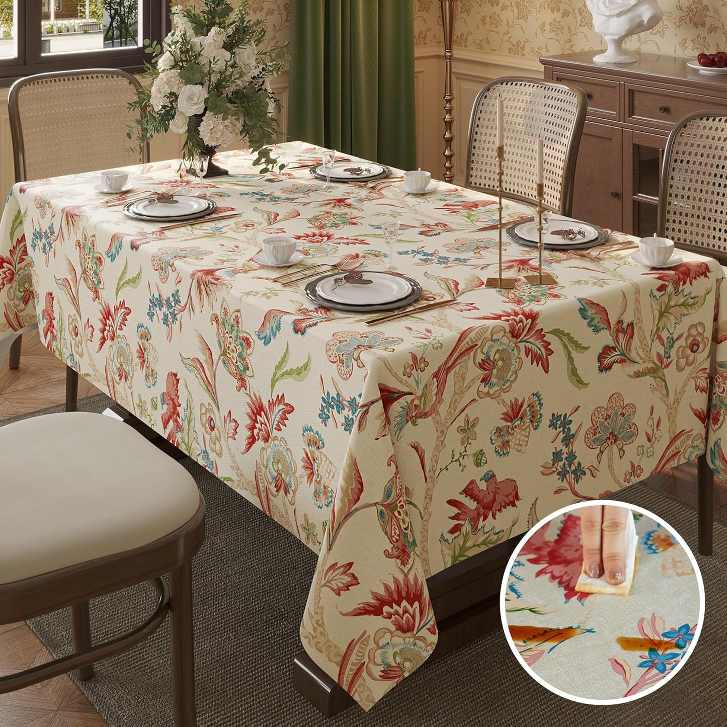 Rectangle Table Cloth,100% Waterproof Tablecloth Oil Proof Spill Proof Vinyl Table Cloth, Wipe Clean Plastic Table Cover for Dining, Camping, Indoor and Outdoor 52" x 70",Leaves