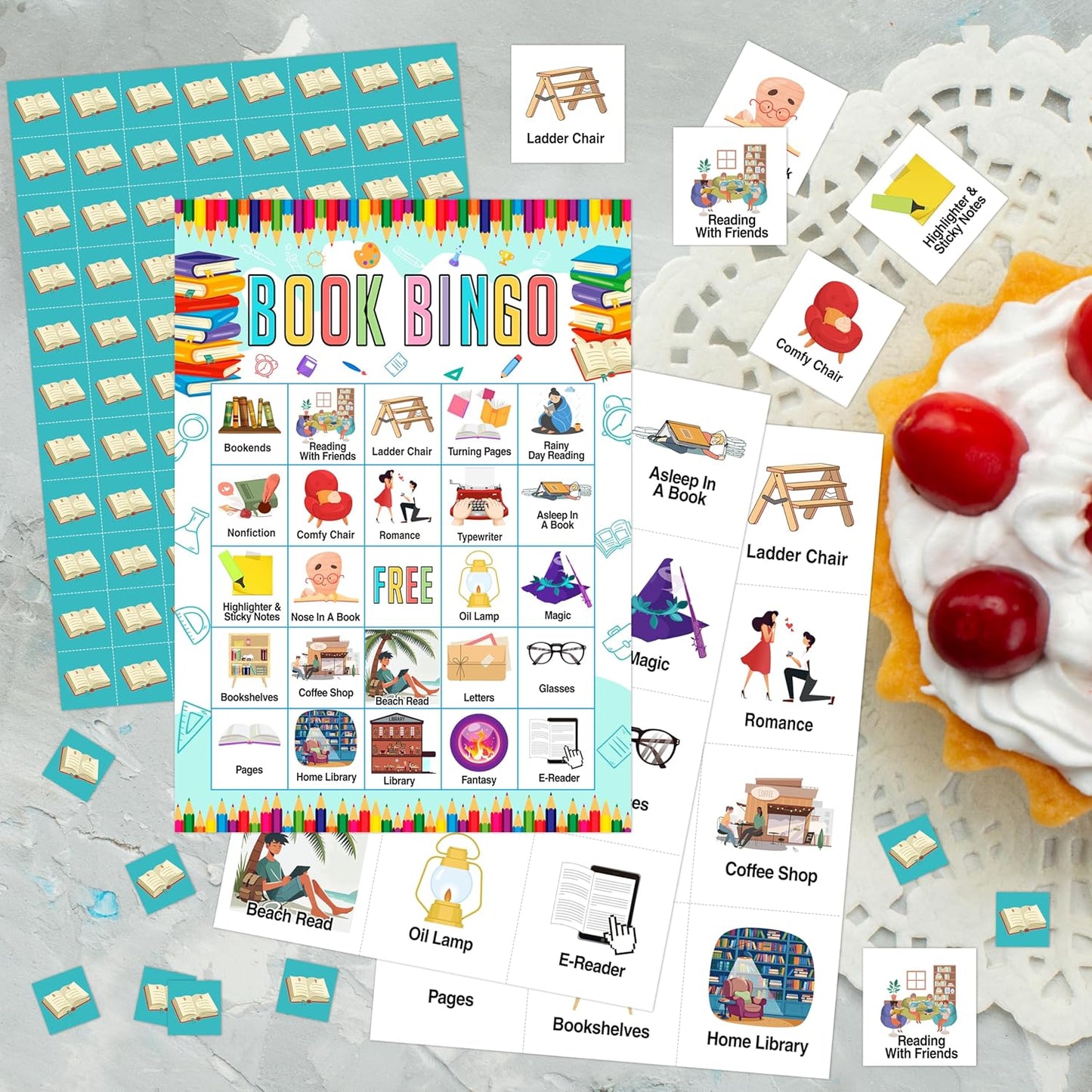 Book Bingo Game, Reading Party Bingo Cards Set, Read Themed Party Games Supplies for Book Lovers, Adults Family Friends Holiday Activities Favors Decorations for 24 Player, 01