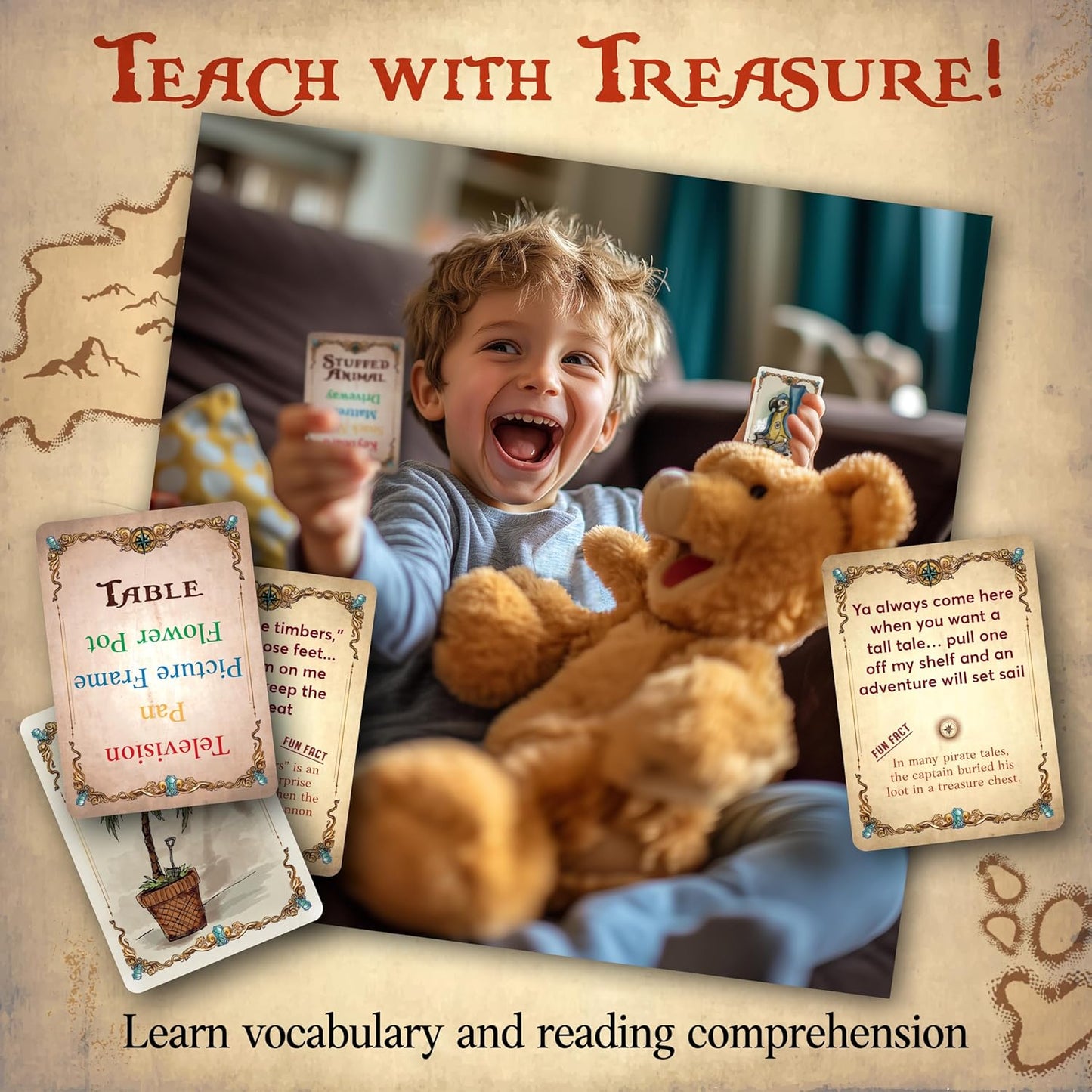 Word Treasures – Pirate Toys and Scavenger Hunt Games for Kids | Ages 4-8+, 1-4 players | Use for Sight Word Games, a Treasure Hunt, Memory Games or Puzzles for Kids Ages 4-8 | A Replayable Adventure!