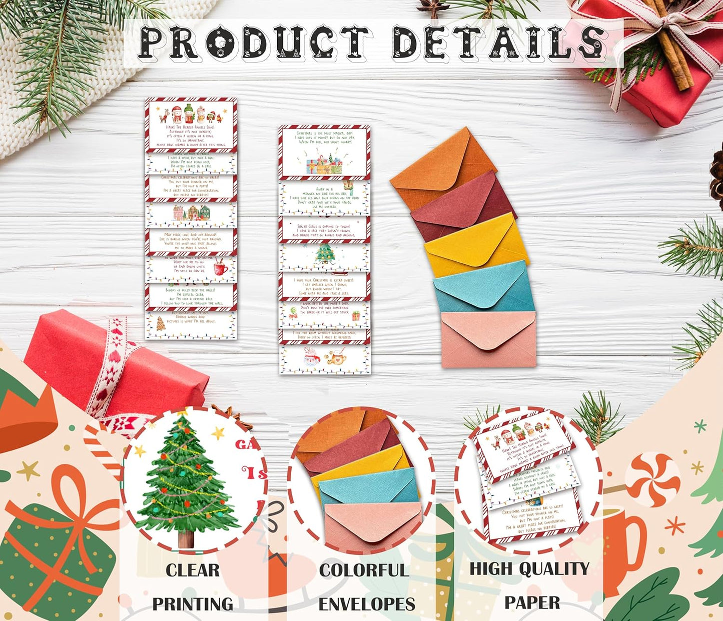 Christmas Treasure Hunt Clue Game, Christmas Games Santa Scavenger Hunt Cards, Indoor Outdoor Holiday Party Supplies, 16 Cards with Colorful Envelopes, 05