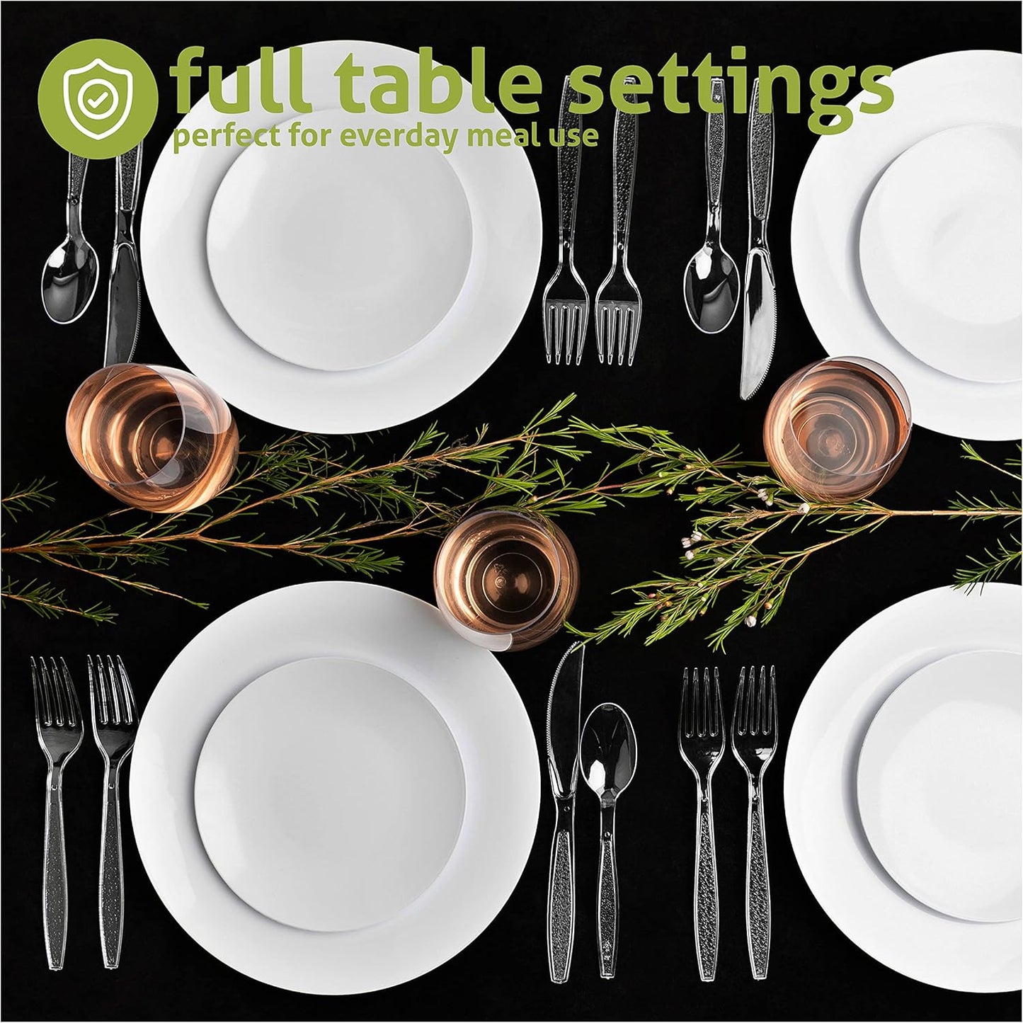 Heavy Weight Plastic Silverware Set - 200 Forks, 100 Knives, 100 Spoons - Disposable Cutlery Combo (Black)