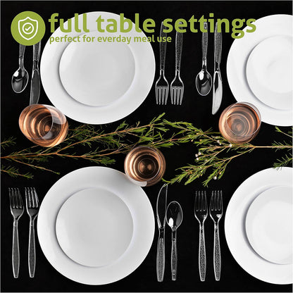 Heavy Weight Plastic Silverware Set - 200 Forks, 100 Knives, 100 Spoons - Disposable Cutlery Combo (Black)