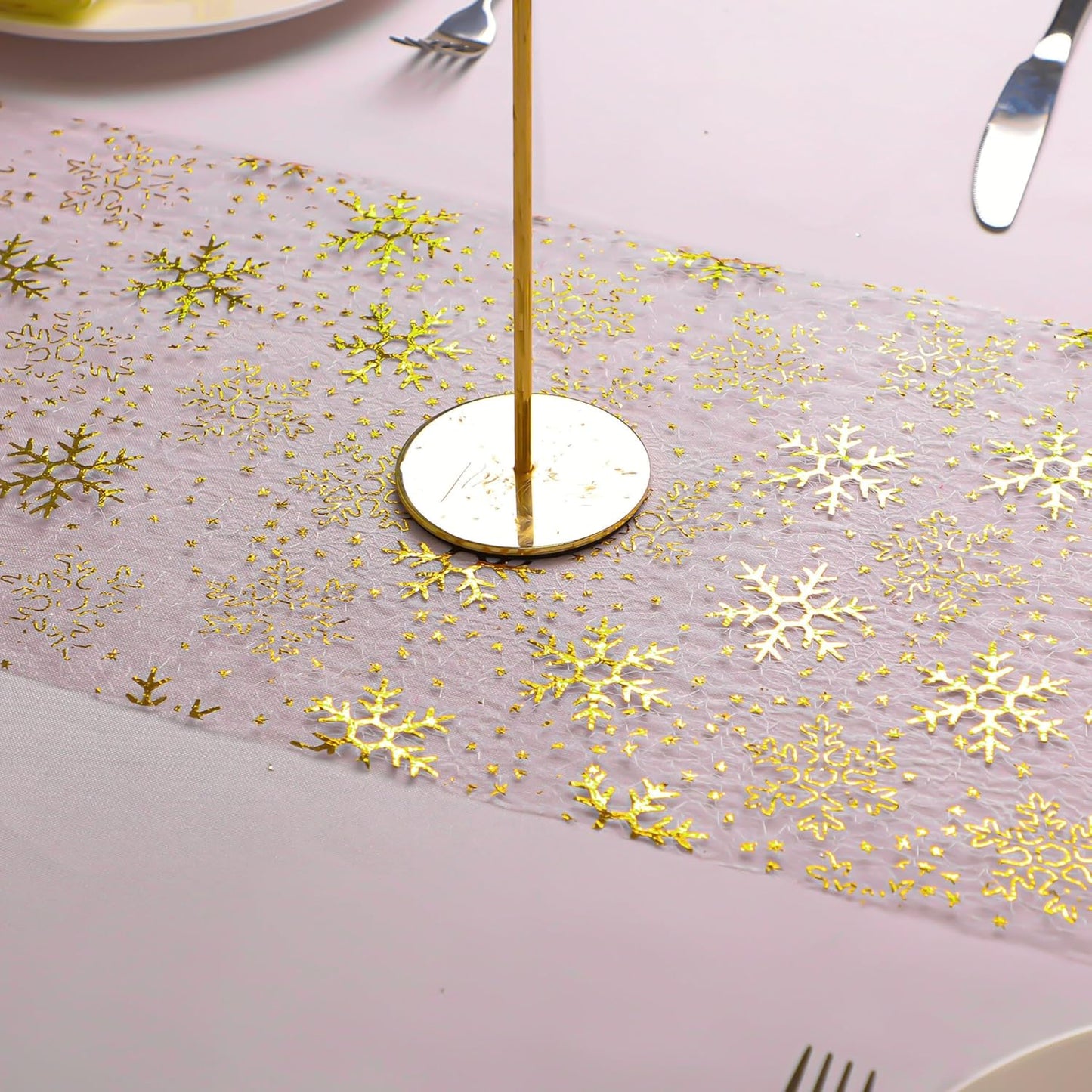 Snowkingdom 2 Pieces Gold Table Runner, Sequin Glitter Foil Metallic Thin Mesh Runner Roll 11"x108", Gold Table Decorations for Event Party, Wedding, Birthday Party, Christmas