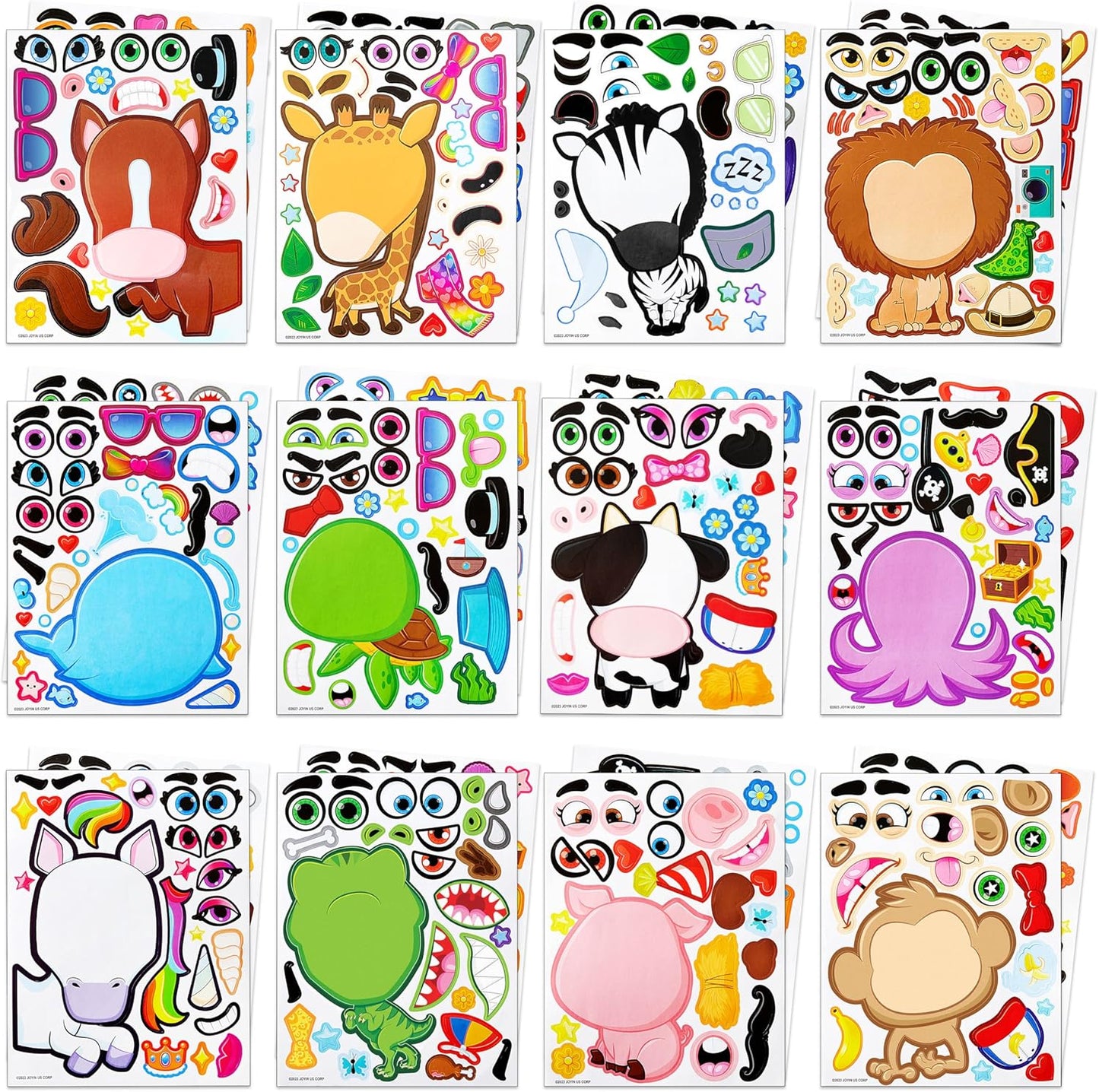 JOYIN 24 Sheets 9"x6" Make a face Stickers for Kids, Make Your Own Stickers with Unicorn, Dinosaur, Sea and Safari Animals, Party Favors Kids Crafts, Goodie Bags Stuffers Classroom Activities