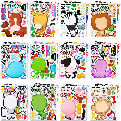 JOYIN 24 Sheets 9"x6" Make a face Stickers for Kids, Make Your Own Stickers with Unicorn, Dinosaur, Sea and Safari Animals, Party Favors Kids Crafts, Goodie Bags Stuffers Classroom Activities