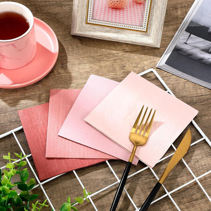 Layhit 100 Pcs Cocktail Napkins Disposable Beverage Napkins Square Paper Dessert Tissue for Wedding Birthday Celebration Party Supplies(Brown Series,5 x 5 Inch)