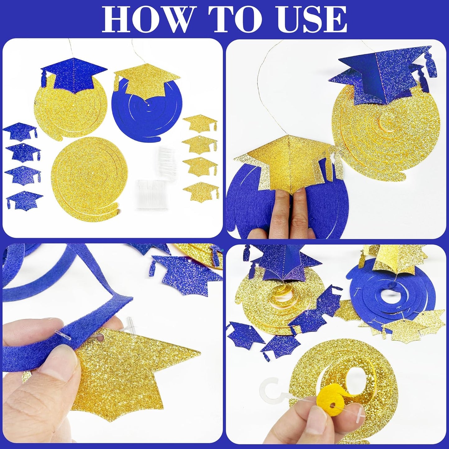 36 Pcs Blue Hanging Swirl Decorations Ombre Royal Blue White Felt Swirl Streamer Spiral Ceiling Garland for Birthday Wedding Baby Shower Graduation Under The Sea Nautical Ahoy Achor Party Supplies