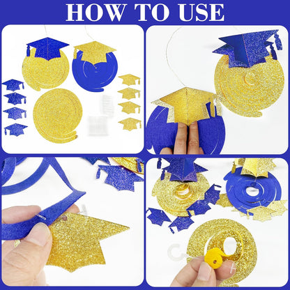 36 Pcs Blue Hanging Swirl Decorations Ombre Royal Blue White Felt Swirl Streamer Spiral Ceiling Garland for Birthday Wedding Baby Shower Graduation Under The Sea Nautical Ahoy Achor Party Supplies