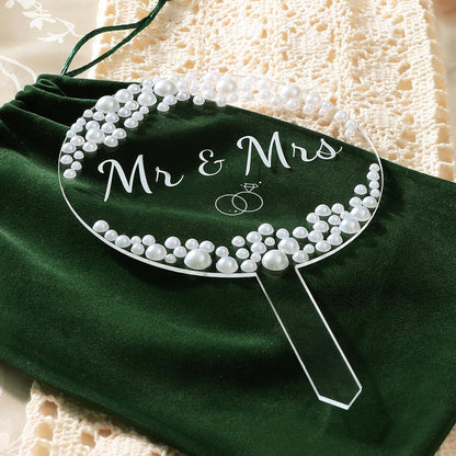 Coucoland Mr and Mrs Cake Topper - Heart Wedding Cake Decor with Rhinestones and Pearls for Engagement Bridal Anniversary